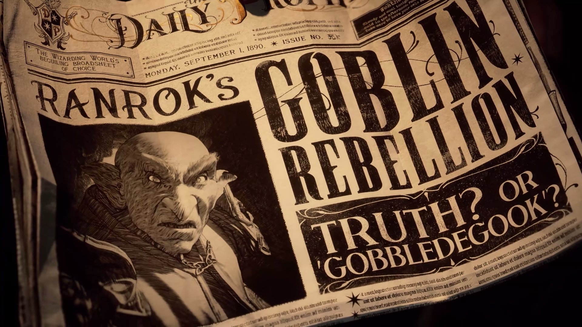 A newspaper featuring Ranrok from 'Hogwarts Legacy'