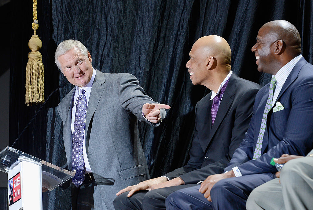 Jerry West with Kareem Abdul-Jabaar and Magic Johnson.