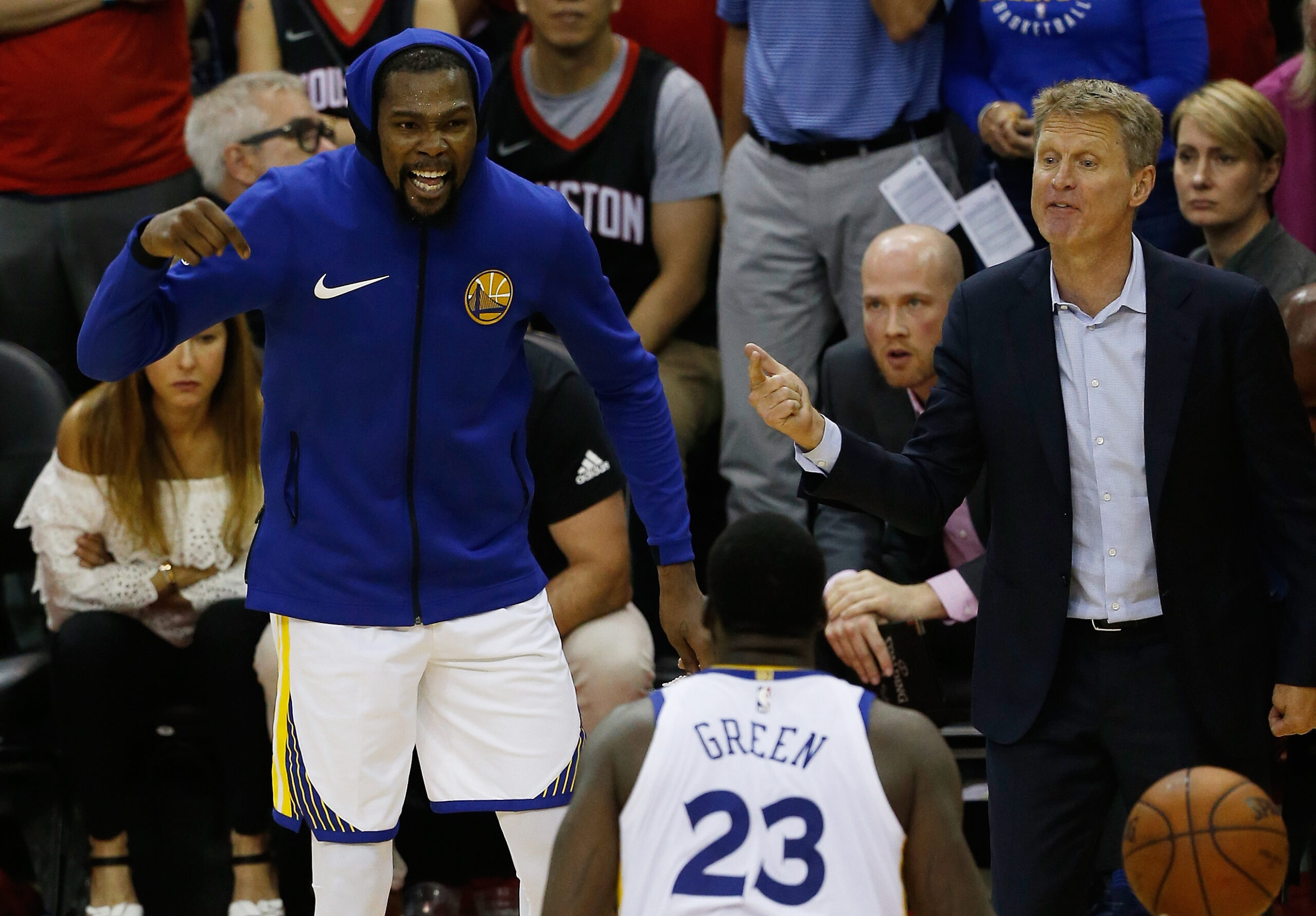 Steve Kerr, Kevin Durant,and Draymond Green.