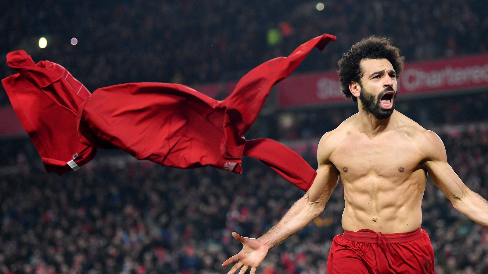 Mohamed Salah of Liverpool celebrates after scoring.