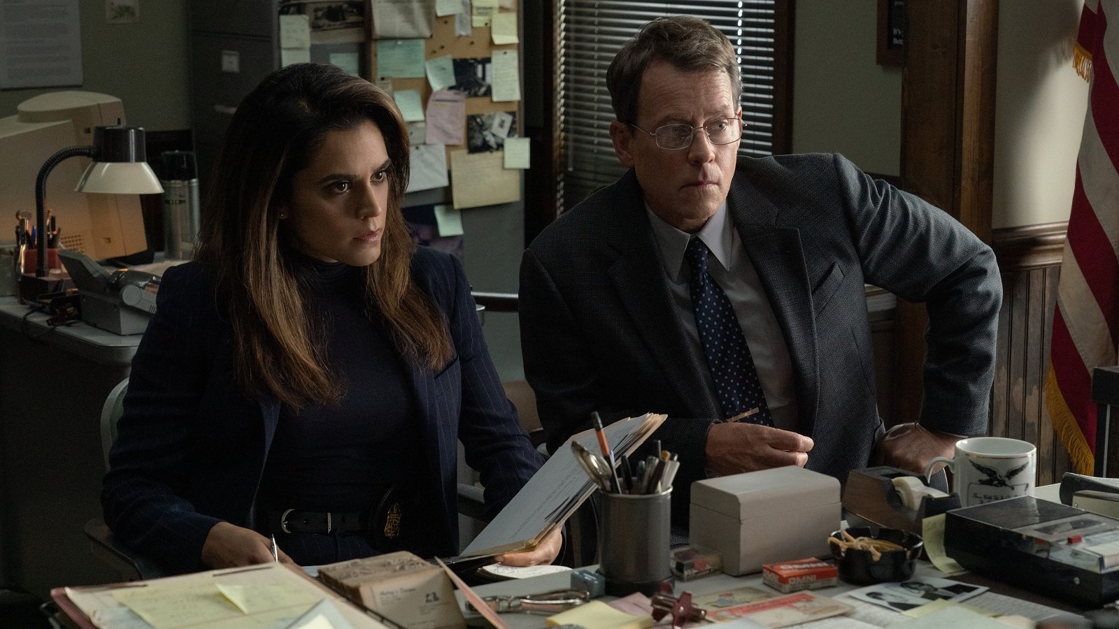 Lauren McCauley (Sepideh Moafi) and Brian Miller (Greg Kinnear) in Blackbird (Apple)