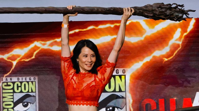 Lucy Liu speaks onstage at the Warner Bros. theatrical session with "Black Adam" and "Shazam: Fury of the Gods" panel during 2022 Comic Con International: San Diego at San Diego Convention Center on July 23, 2022 in San Diego, California.