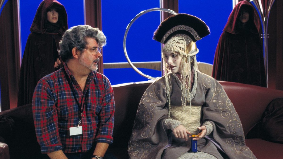 Director George Lucas and Natalie Portman