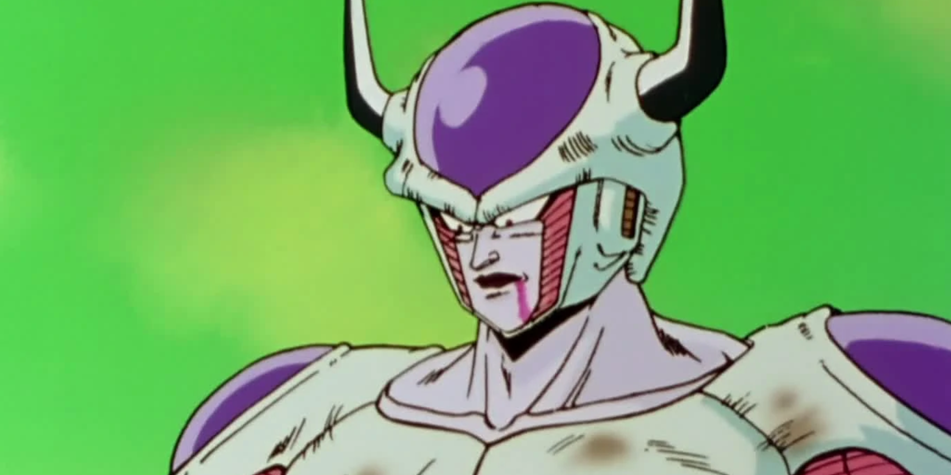 Frieza in shown his Second Form in front of green background.