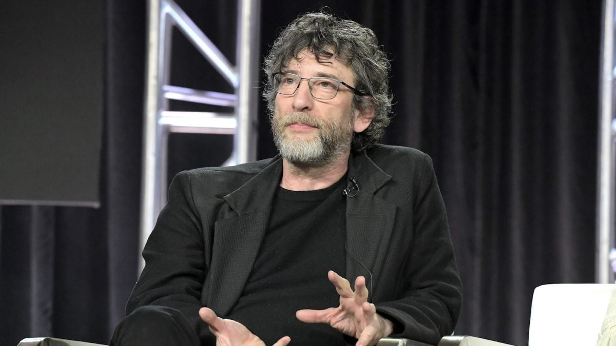 LOS ANGELES, CALIFORNIA - FEBRUARY 12: Neil Gaiman of 'American Gods' speaks onstage during Starz 2019 Winter TCA Panel & All-Star After Party on February 12, 2019 in Los Angeles, California.