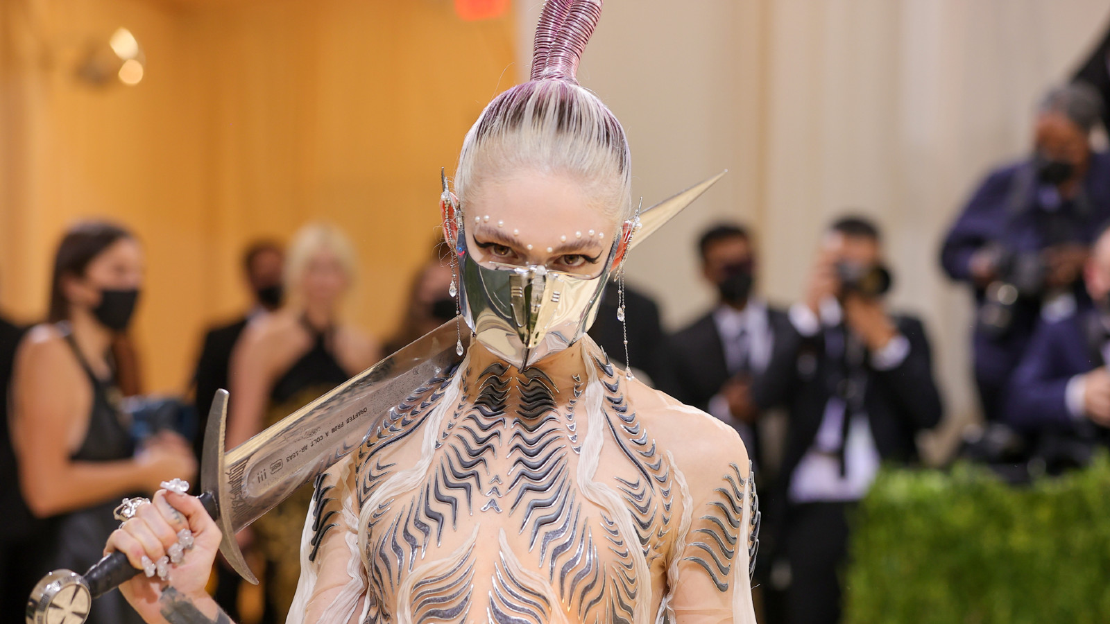 Grimes attends The 2021 Met Gala Celebrating In America: A Lexicon Of Fashion at Metropolitan Museum of Art on September 13, 2021 in New York City.