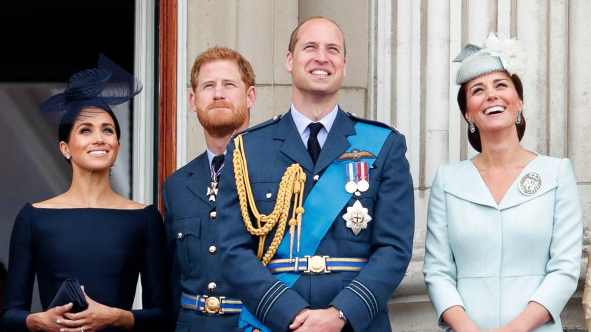 The British Royal Family members-Prince William, Duchess Catherine, prince Harry and Meghan Markle