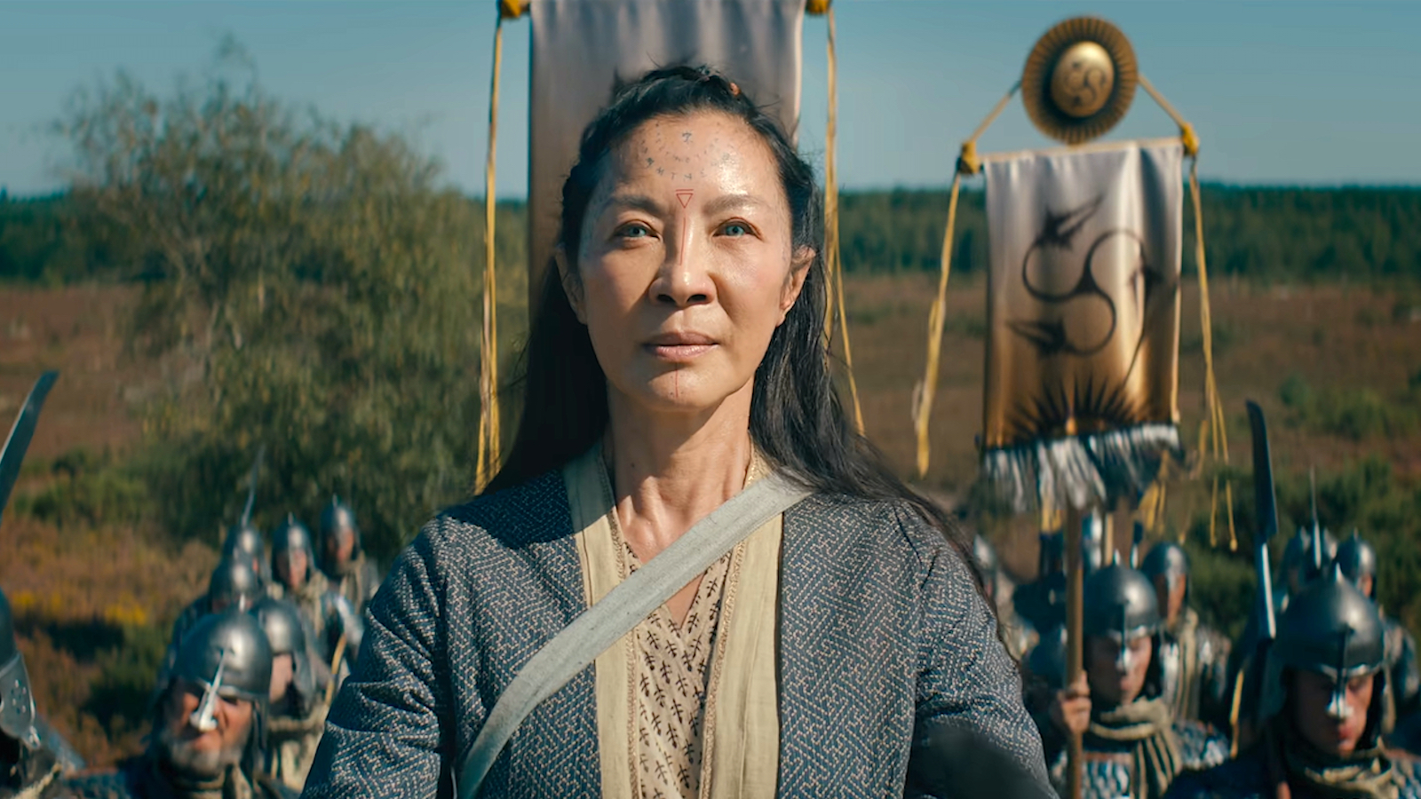 Michelle Yeoh as Scian in 'The Witcher: Blood Origin', an army behind her