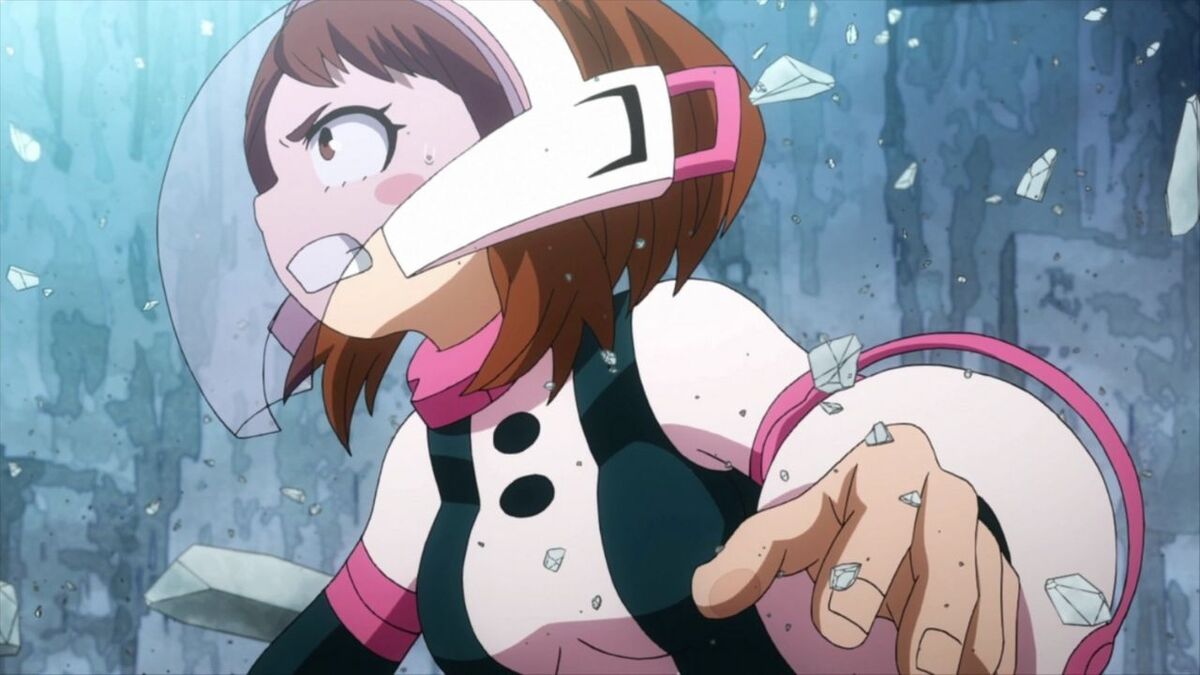 Ochaco Uraraka in the middle of a fight in 'My Hero Academia'.