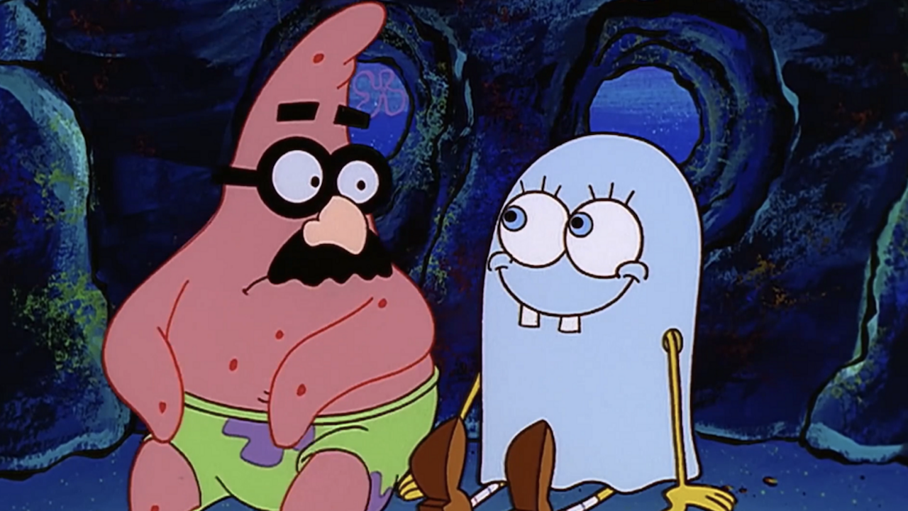 SpongeBob SquarePants and Patrick Star are in costumes. 