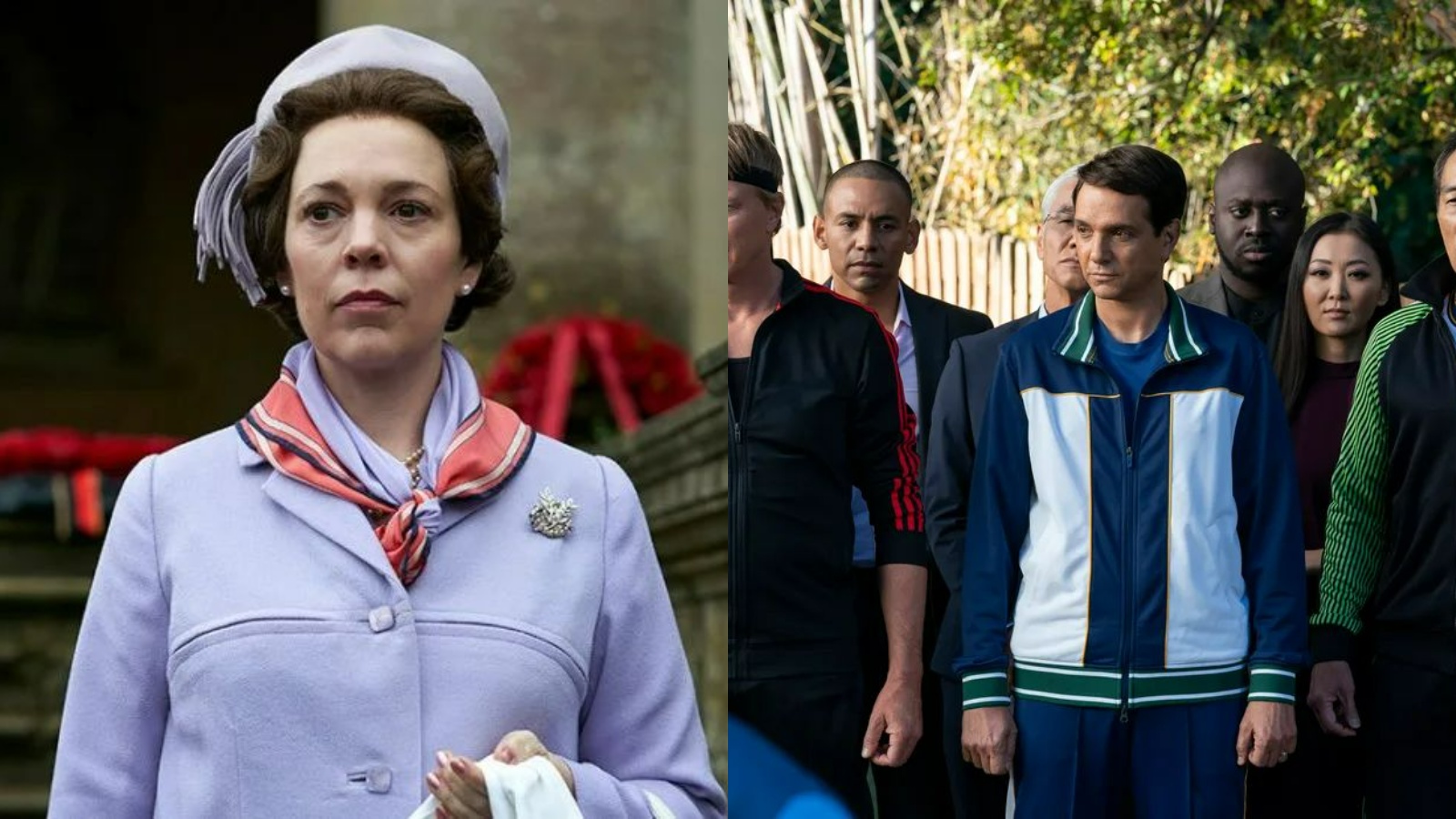 Olivia Colman in 'The Crown'/The 'Cobra Kai' season 5 cast