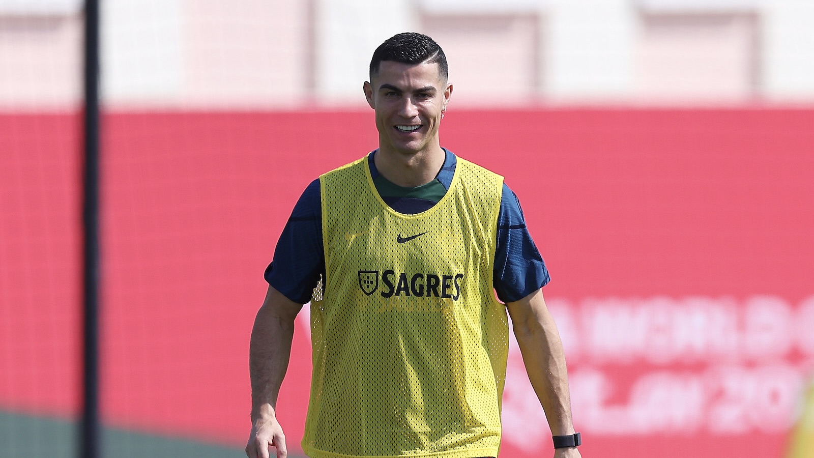 Cristiano Ronaldo of Portugal reacts during the Portugal Training Session at Al Shahaniya SC training centre on November 21, 2022 in Doha, Qatar.