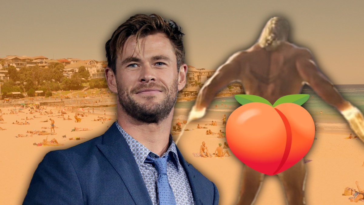 chris hemsworth thor peach emoji bondi beach