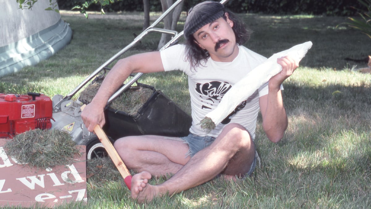 Comedian Gallagher (Leo Gallagher Jr.) wearing A Creem Magazine T-Shirt poses for a portrait at home in July 1980 in Los Angeles, California. Comedian Gallagher (Leo Gallagher Jr.)