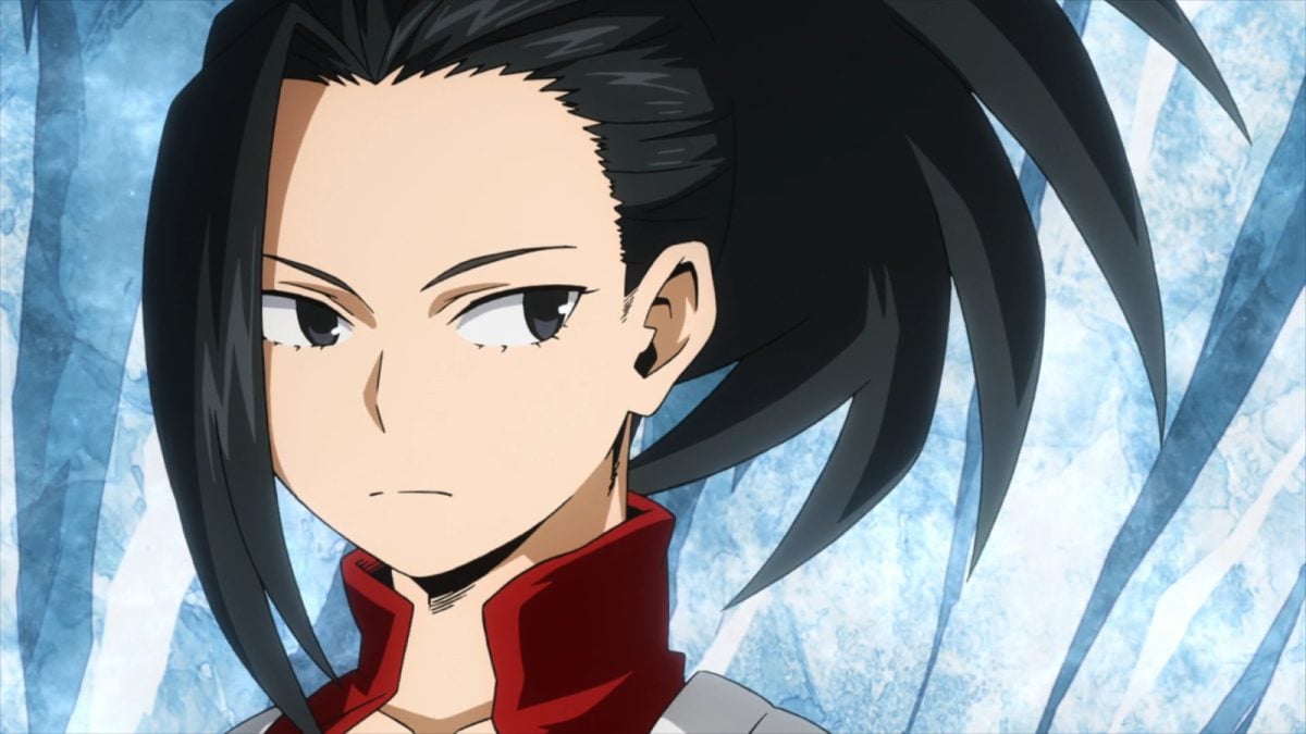 Momo Yaoyorozu looking serious in 'My Hero Academia'.