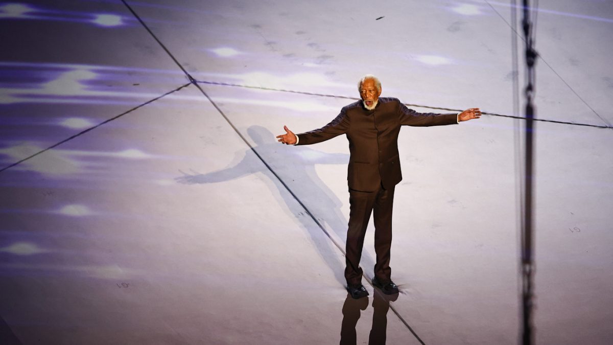 AL KHOR, QATAR - NOVEMBER 20: Morgan Freeman does a speech during the opening ceremony during the FIFA World Cup Qatar 2022 Group A match between Qatar and Ecuador at Al Bayt Stadium on November 20, 2022 in Al Khor, Qatar. 