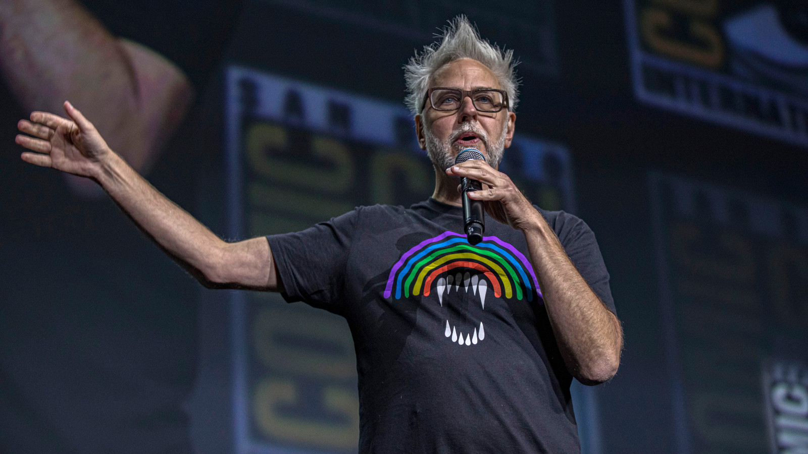 James Gunn speaks onstage at the Marvel Cinematic Universe Mega-Panel during 2022 Comic-Con International Day 3 at San Diego Convention Center on July 23, 2022 in San Diego, California.