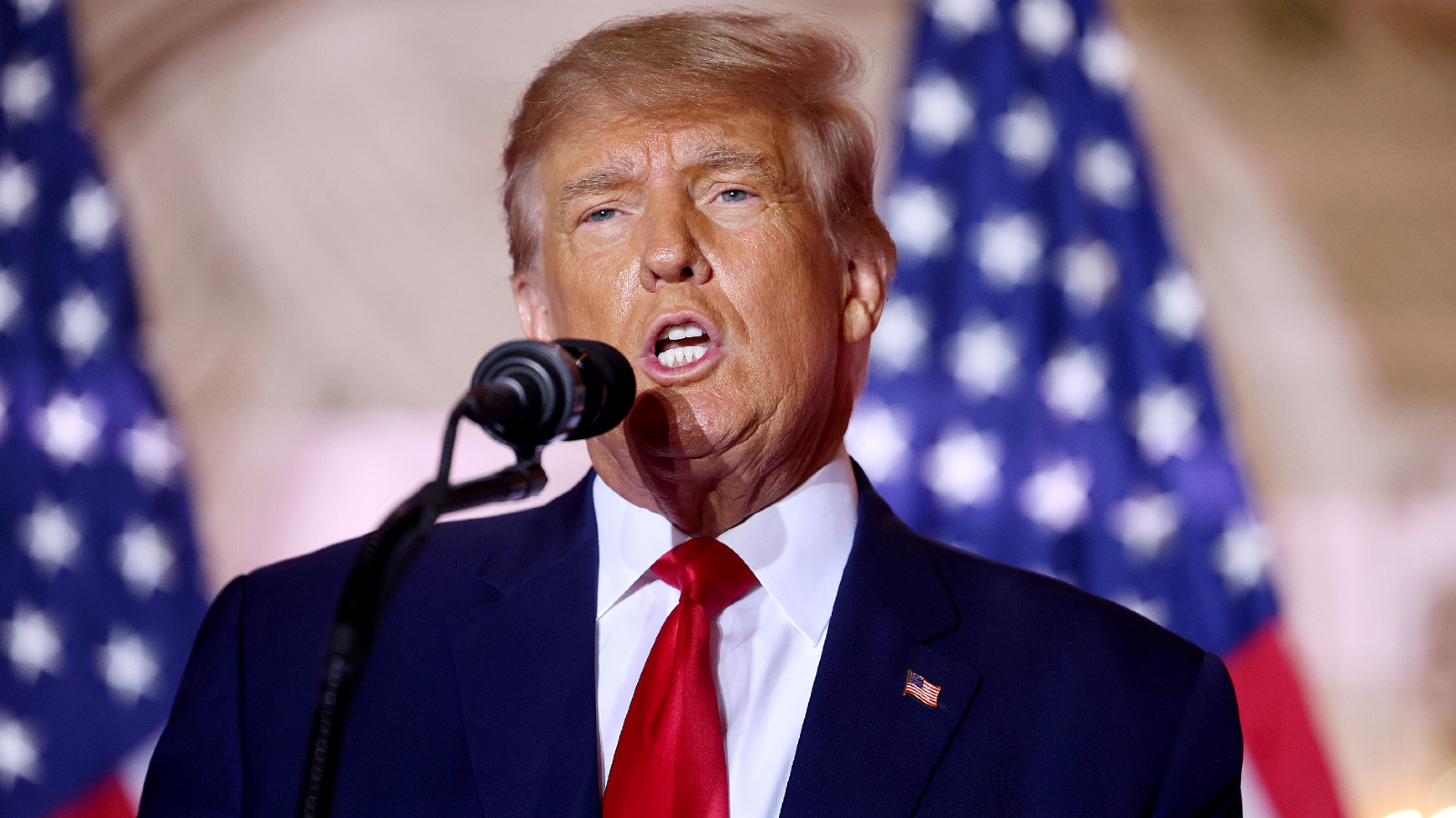 Former U.S. President Donald Trump speaks during an event at his Mar-a-Lago home on November 15, 2022 in Palm Beach, Florida.