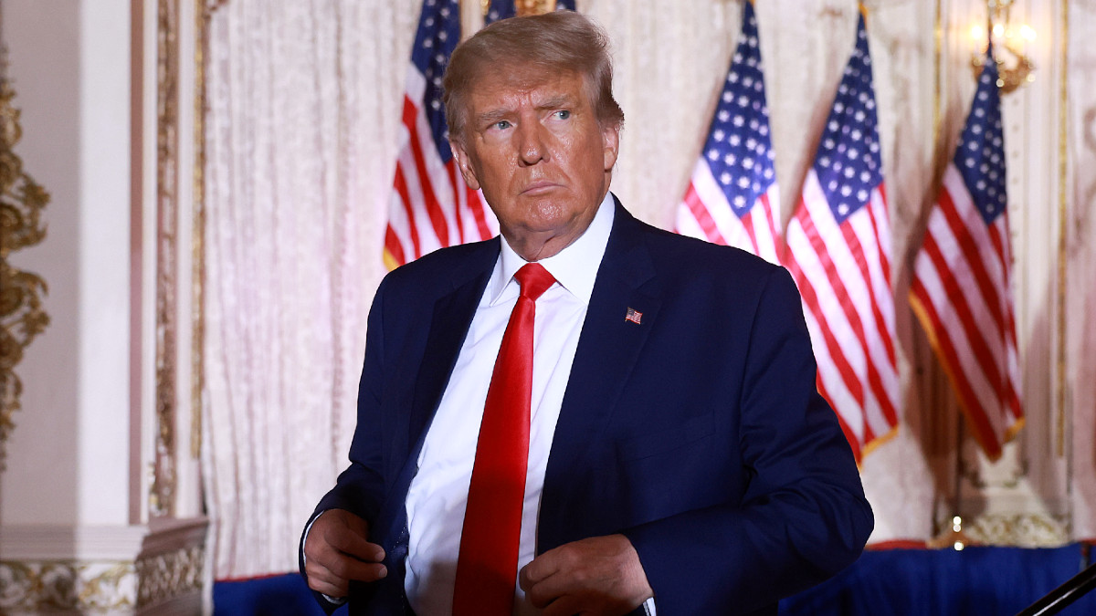 Former U.S. President Donald Trump leaves the stage after speaking during an event at his Mar-a-Lago home on November 15, 2022 in Palm Beach, Florida. Trump announced that he was seeking another term in office and officially launched his 2024 presidential campaign.