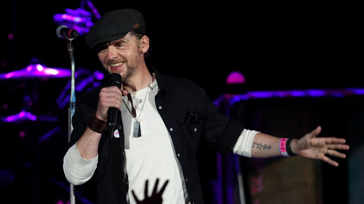 Simon Pegg introduces Coldplay stage at O2 Arena Shepherd's Bush Empire on October 12, 2021 in London, England. Coldplay celebrate the release of their forthcoming 'Music of The Spheres' album with a special, one-off show for fans. All ticket proceeds go to ClientEarth. (Photo by Simone Joyner/Getty Images)