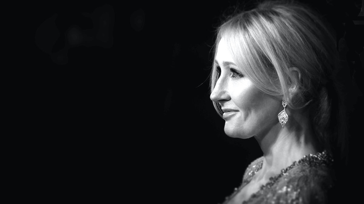 Black and white side profile of J.K. Rowling