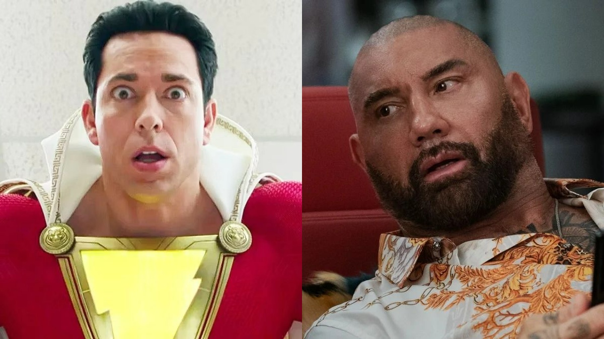 Zachary Levi in 'Shazam'/Dave Bautista in 'Glass Onion'