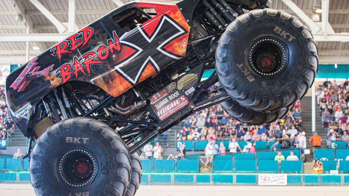 Tanner Root gives a demonstration in his Monster Truck "Red Baron" at San Diego County Fair on July 02, 2019 in Del Mar, California. (Photo by Daniel Knighton/Getty Images)