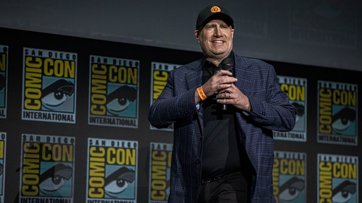 SAN DIEGO, CALIFORNIA - JULY 23: Kevin Feige speaks onstage at the Marvel Cinematic Universe Mega-Panel during 2022 Comic-Con International Day 3 at San Diego Convention Center on July 23, 2022 in San Diego, California.