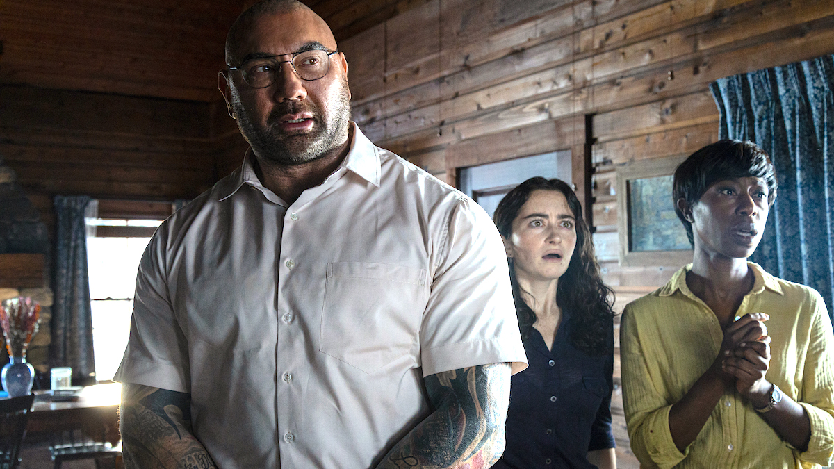 Dave Bautista, Abby Quinn, and Nikki Amuka-Bird in 'Knock at the Cabin'