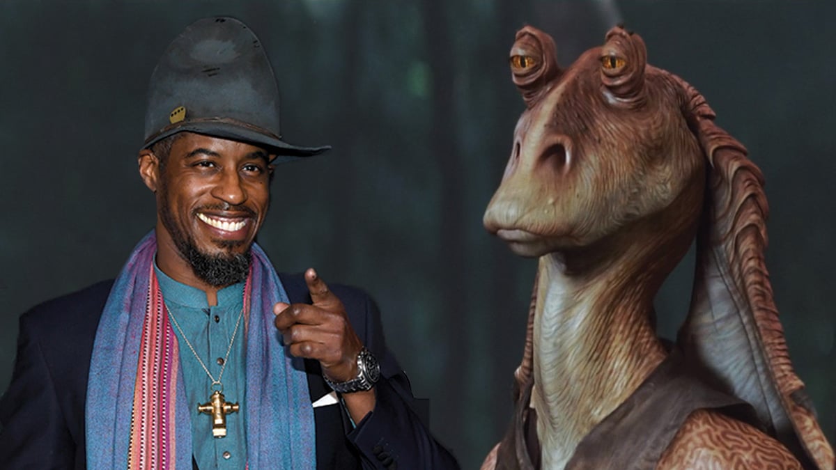 Ahmed Best alongside Jar Jar Binks