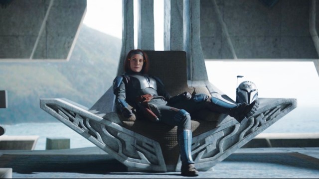 Bo-Katan lounges bitterly in her throne The Mandalorian/ Disney Plus