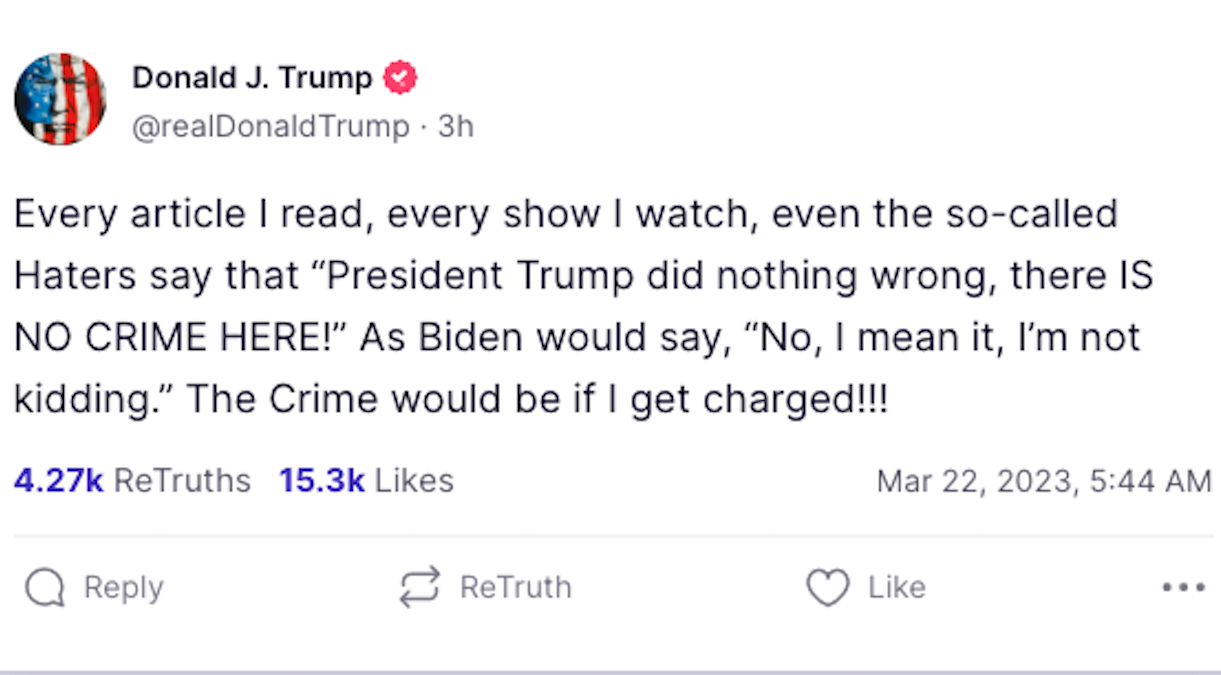 Screengrab of Trump's post on Truth Social