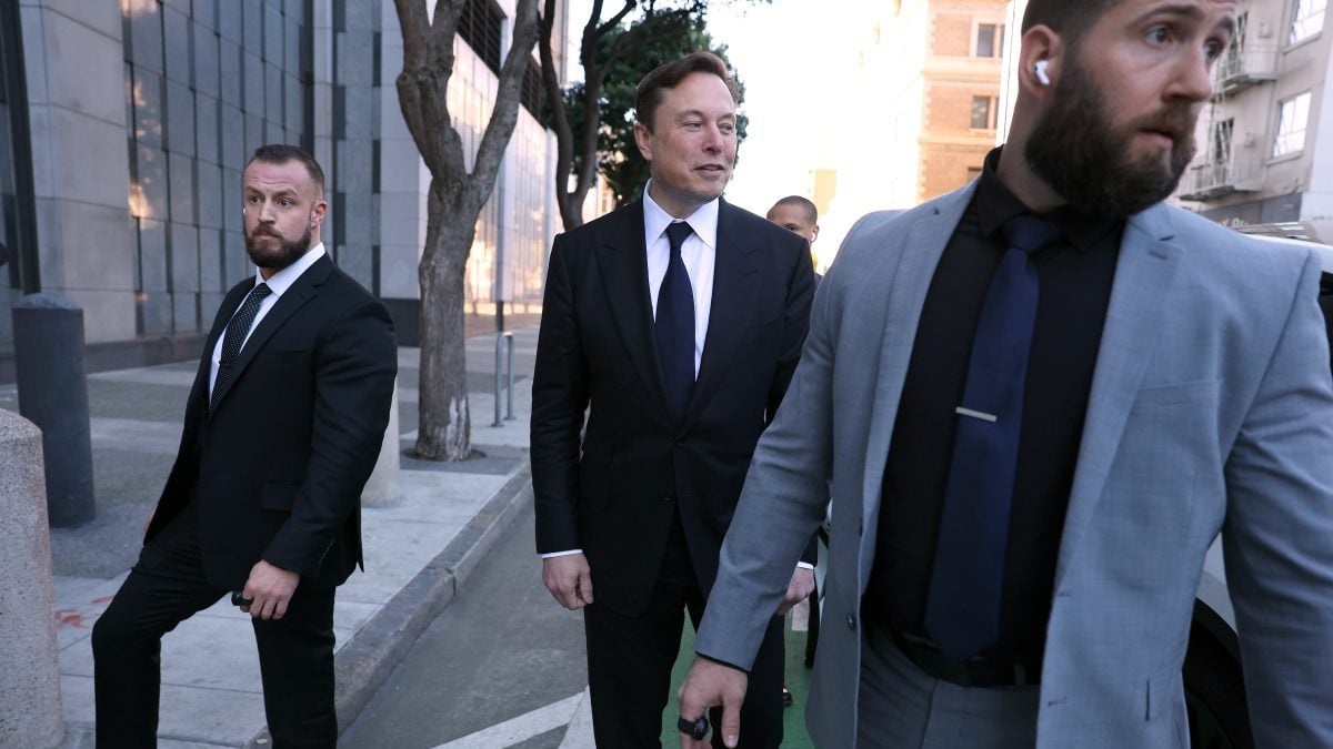 SAN FRANCISCO, CALIFORNIA - JANUARY 24: Tesla CEO Elon Musk leaves the Phillip Burton Federal Building on January 24, 2023 in San Francisco, California. Musk testified at a trial regarding a lawsuit that has investors suing Tesla and Musk over his August 2018 tweets saying he was taking Tesla private with funding that he had secured. The tweet was found to be false and cost shareholders billions of dollars when Tesla's stock price began to fluctuate wildly allegedly based on the tweet. (Photo by Justin Sullivan/Getty Images)