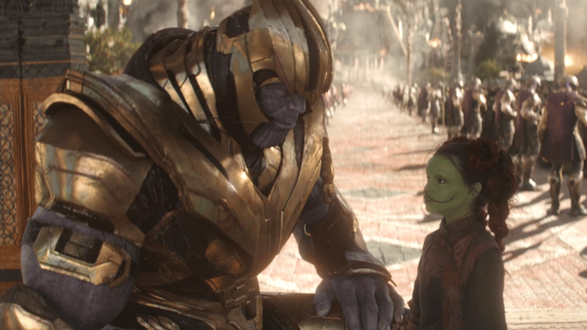 Thanos (Josh Brolin) and Gamora (Ariana Greenblatt)