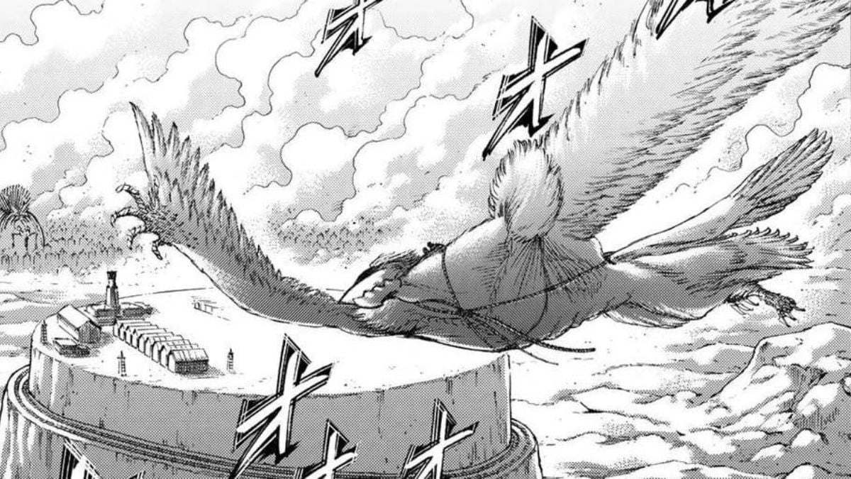 Falco Grice's Jaw Titan flying in the 'Attack on Titan' manga