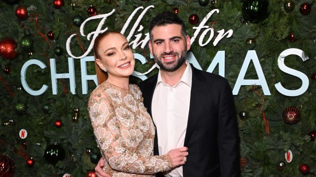 NEW YORK, NEW YORK - NOVEMBER 09: Lindsay Lohan and Bader Shammas attend Netflix’s Falling For Christmas Celebratory Holiday Fan Screening with Cast & Crew on November 9, 2022 in New York City