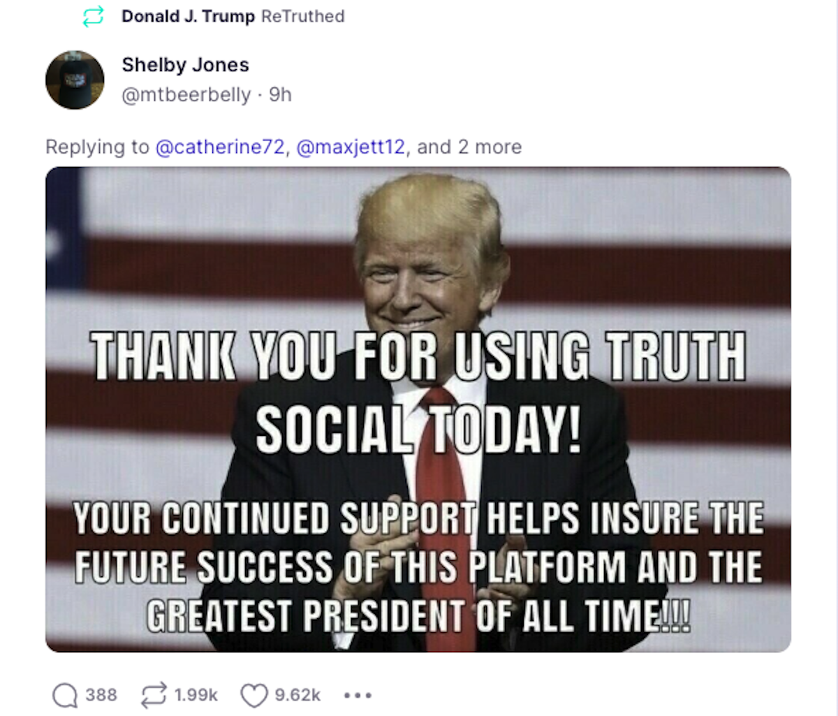Screenshot of a post from Donald Trump's Truth Social account