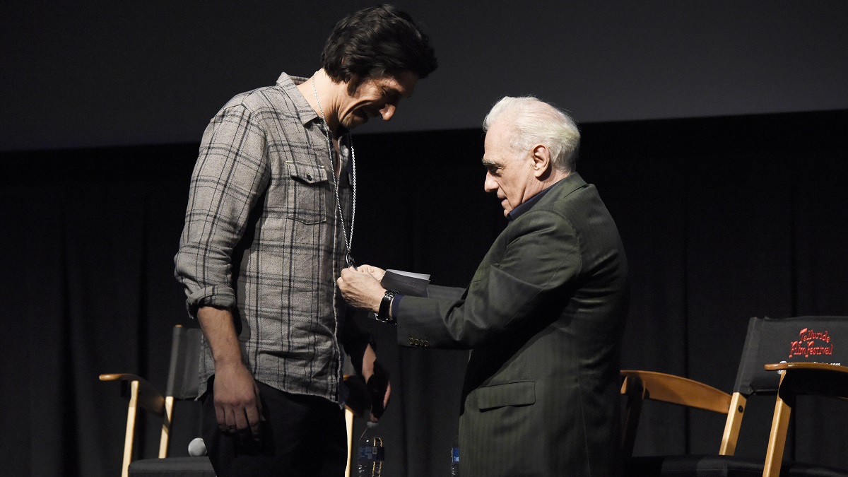 TELLURIDE, CO - AUGUST 31: Adam Driver and Martin Scorsese speak during the Telluride Film Festival 2019 on August 31, 2019 in Telluride, Colorado.