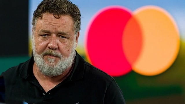 MELBOURNE, AUSTRALIA - JANUARY 28: Russell Crowe is seen at the Women’s Singles Final match between Aryna Sabalenka and Elena Rybakina of Kazakhstan during day 13 of the 2023 Australian Open at Melbourne Park on January 28, 2023 in Melbourne.