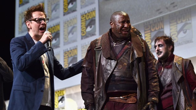 Director James Gunn (L) and Ravagers from Marvel Studios "Guardians Of The Galaxy Vol. 2 attend the San Diego Comic-Con International 2016 Marvel Panel in Hall H on July 23, 2016 in San Diego, California.
