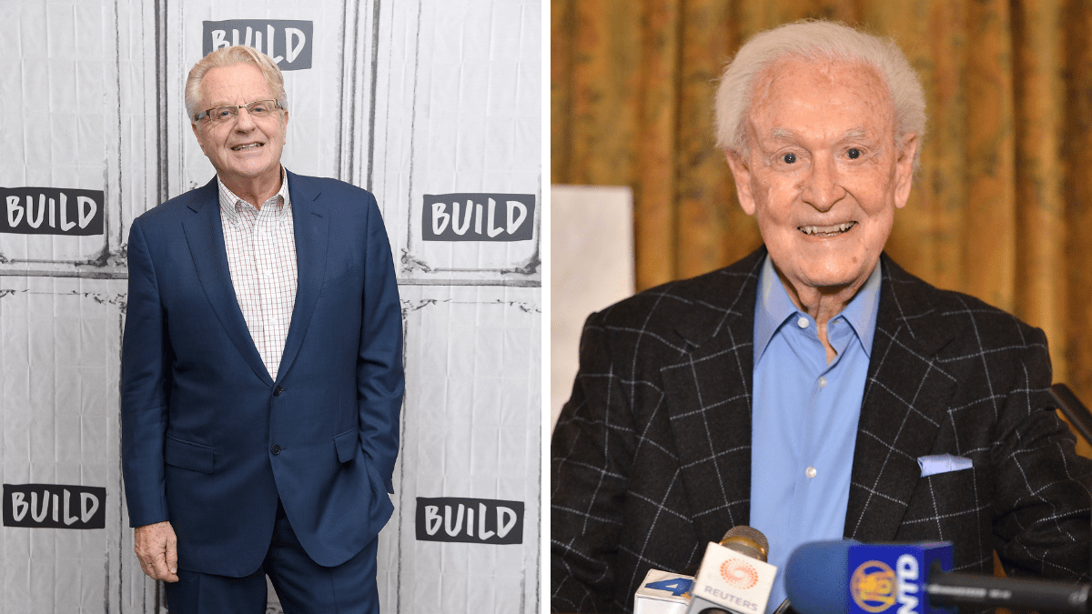 NEW YORK, NEW YORK - SEPTEMBER 09: Jerry Springer visits the Build Series to discuss the reality court show “Judge Jerry” at Build Studio on September 09, 2019 in New York City./LOS ANGELES, CA - JUNE 17: Bob Barker and Mercy For Animals announce undercover investigations at facilities allegedly certified by American Humane Assoc. at Millennium Biltmore Hotel on June 17, 2015 in Los Angeles, California.