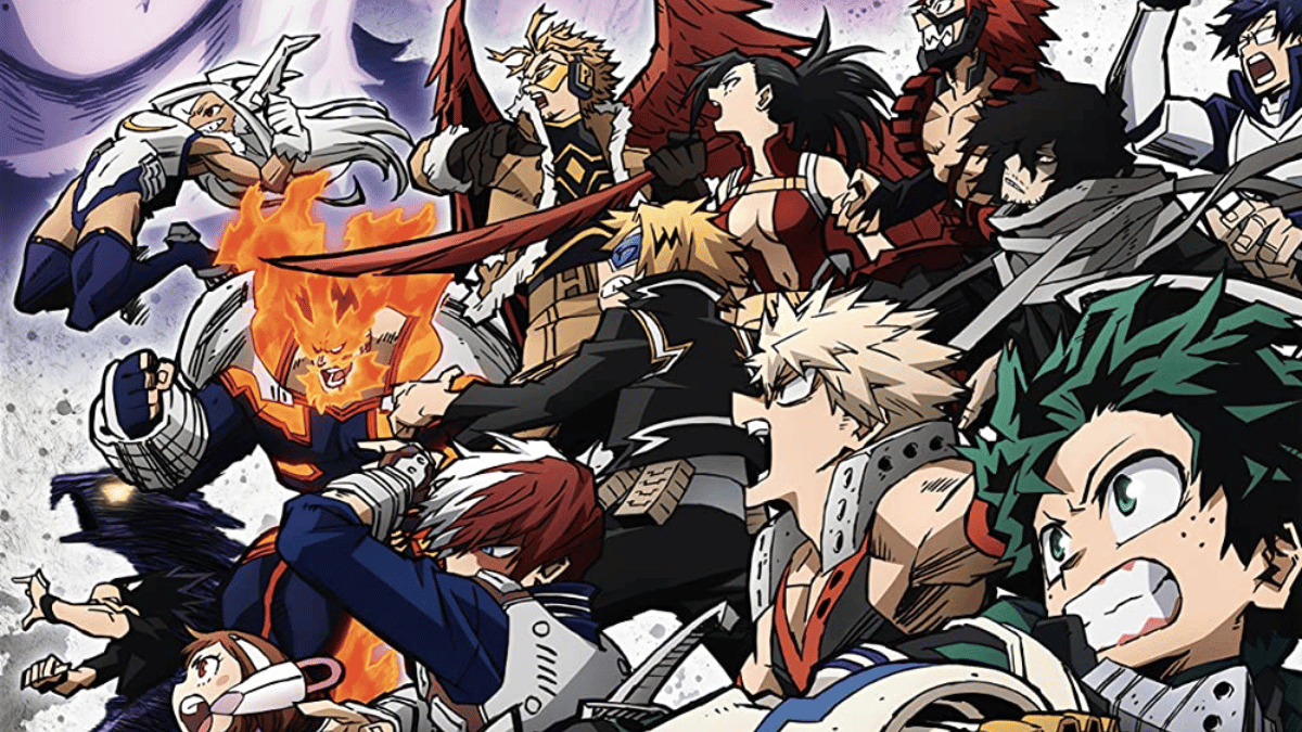 Characters are looking to the left on the My Hero Academia poster.