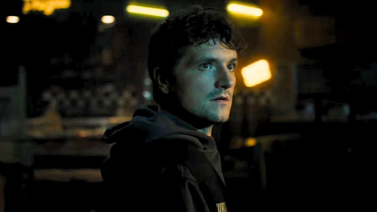 Josh Hutcherson looks surprised in Five Nights at Freddy's. 