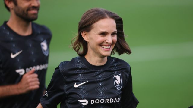 Angel City FC Founder Natalie Portman runs off the field before a game between San Diego Wave FC and Angel City FC at Titan Stadium on March 19, 2022 in Fullerton, California. (Photo by Jenny Chuang/ISI Photos/Getty Images)