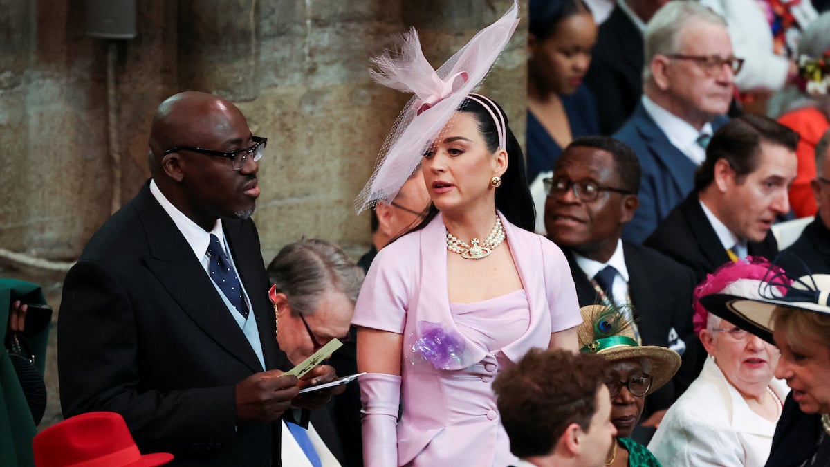 A photo of pop singer Katy Perry attending the coronation of King Charles III.