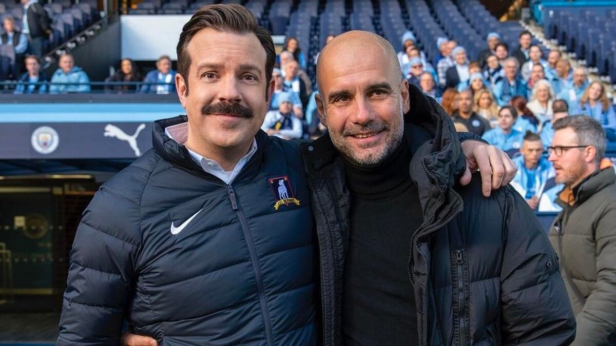 Jason Sudeikis and Pep Guardiola in season 3 of 'Ted Lasso'