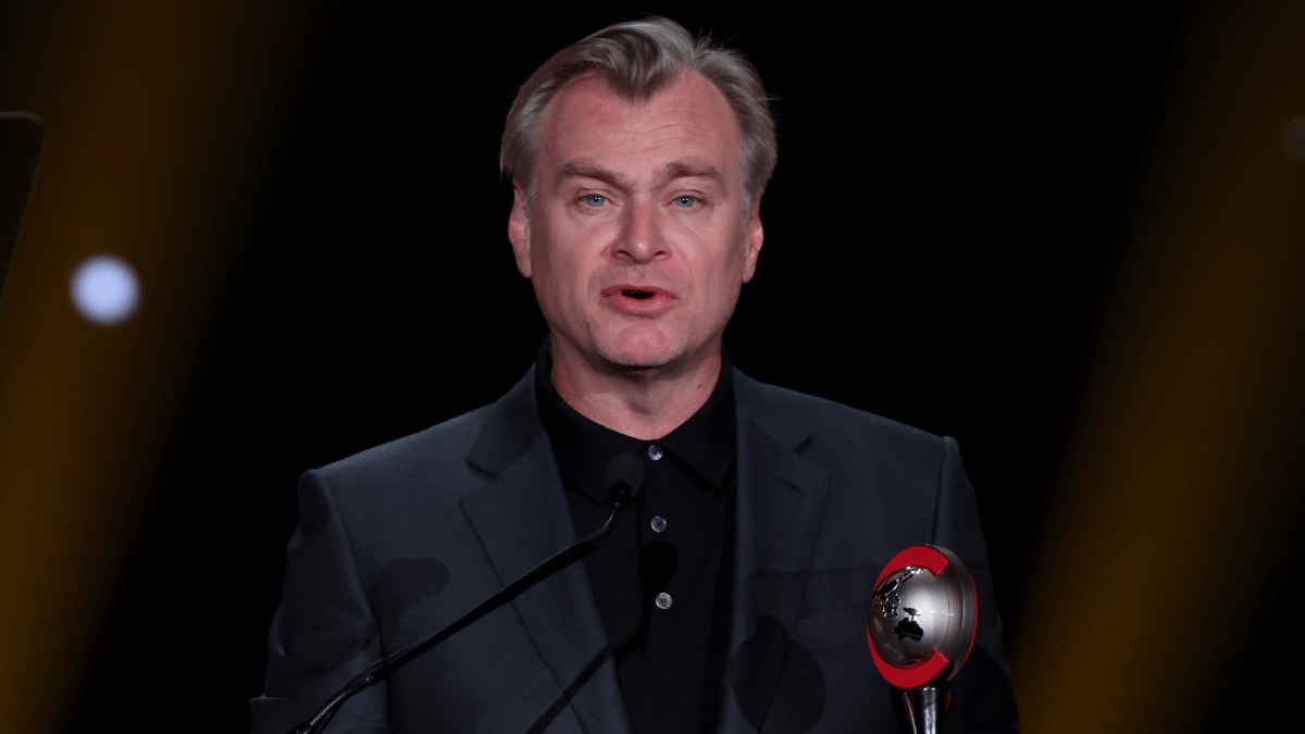 LAS VEGAS, NEVADA - APRIL 27: Christopher Nolan accepts the National Association of Theatre Owners Spirit of the Industry Award during the CinemaCon Big Screen Achievement Awards at The Colosseum at Caesars Palace during CinemaCon, the official convention of the National Association of Theatre Owners, on April 27, 2023 in Las Vegas, Nevada.