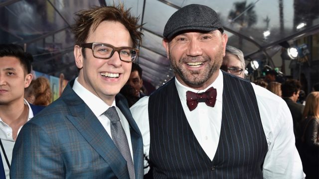 HOLLYWOOD, CA - APRIL 19: Director James Gunn (L) and actor Dave Bautista at the premiere of Disney and Marvel's "Guardians Of The Galaxy Vol. 2" at Dolby Theatre on April 19, 2017 in Hollywood, California.