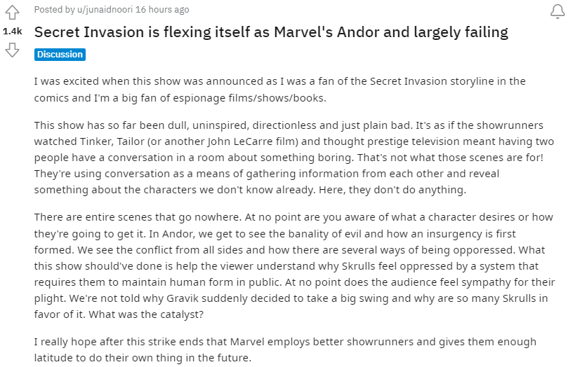 Secret Invasion Reddit post