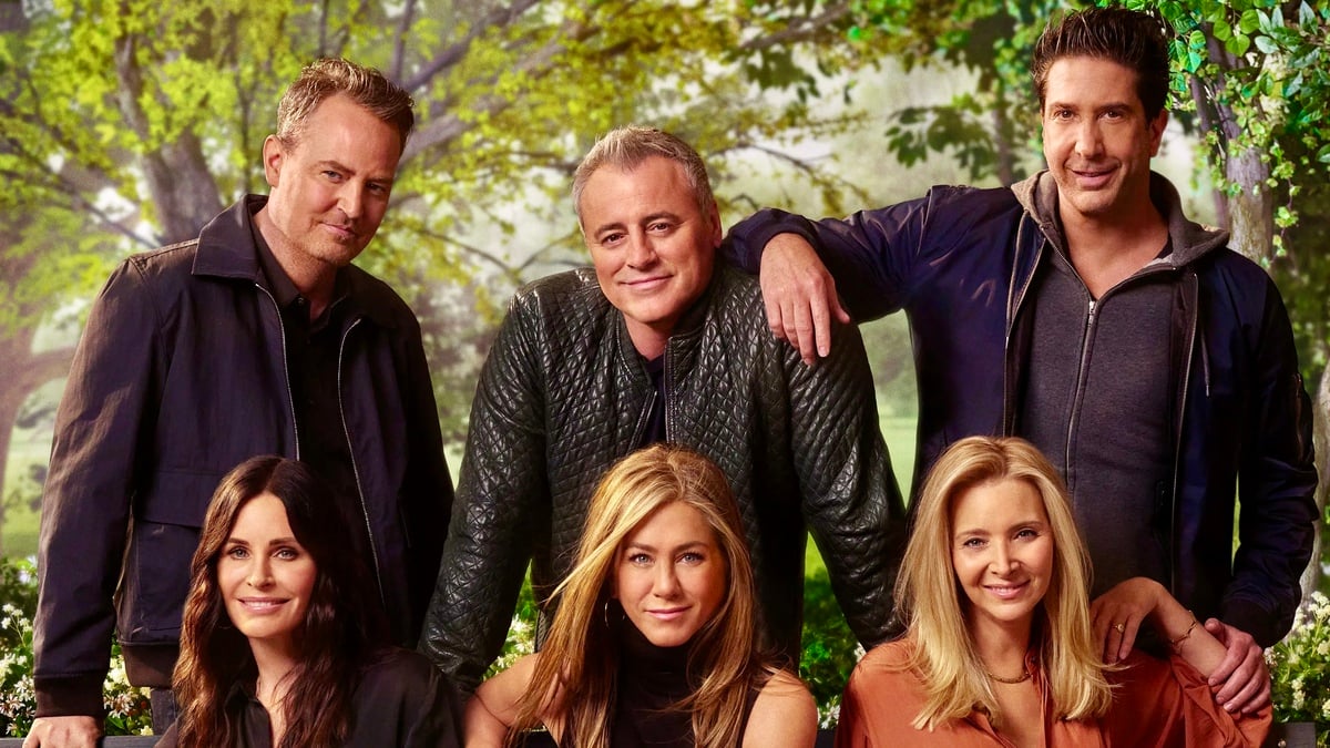 The cast of ‘Friends’ pose for a photo in a promo poster for the ‘Friends Reunion Special on Max.